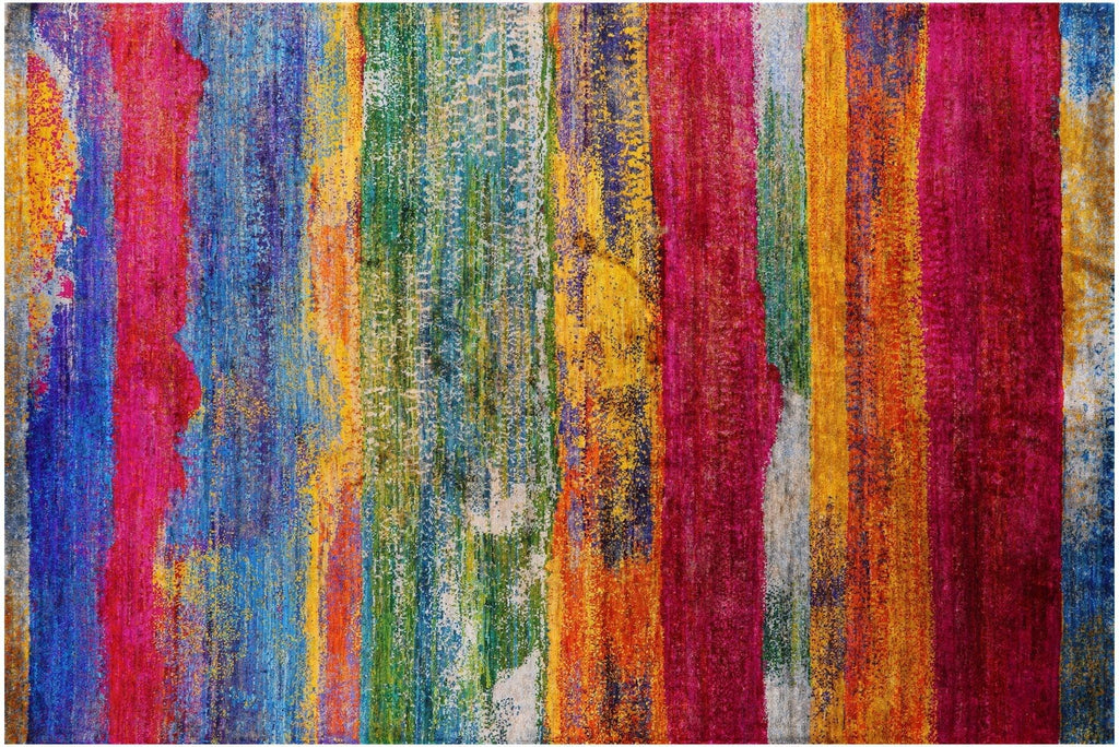 Abstract Hand-Knotted Silk Rug - Manhattan Rugs