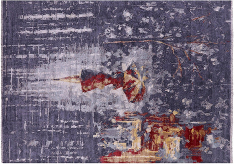 Handmade Wool & Silk Woman Under The Rain Rug - Manhattan Rugs