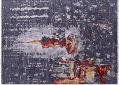 Wool & Silk Woman Under The Rain Hand Knotted Rug - Manhattan Rugs