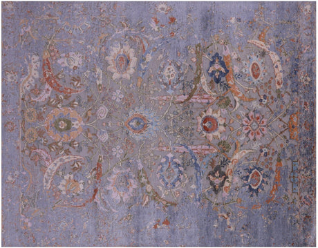 Wool & Silk Persian Sickle Leaf Design Hand Knotted Rug - Manhattan Rugs