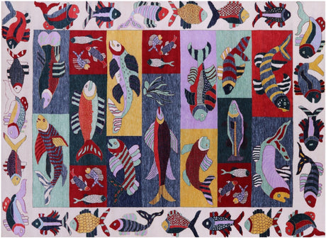 Gabbeh Fish Design Hand Knotted Wool Rug - Manhattan Rugs