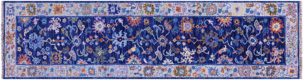 SUPER SALE Blue Runner Handmade Turkish Angora Oushak Rug 2' 7" X 10' 0" - Q13674