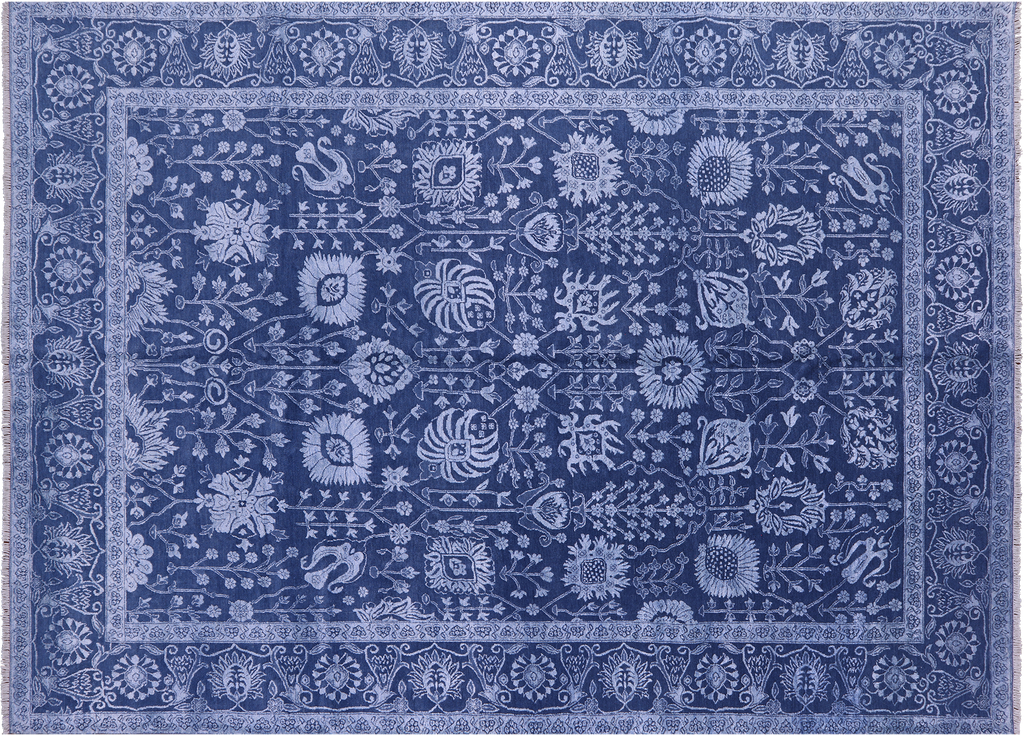 Blue 9' 0" X 12' 4" Persian Tabriz Hand-Knotted Wool & Silk Rug - Q13684
