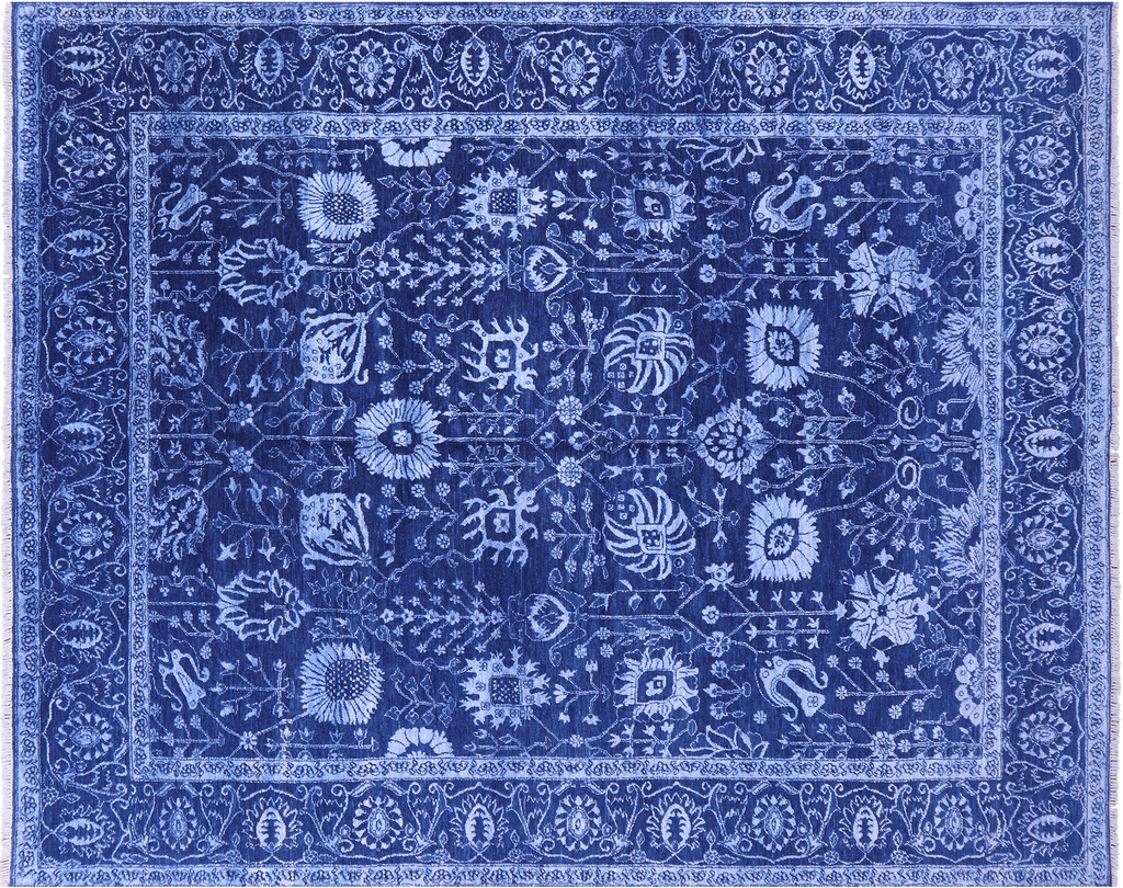 Blue Persian Tabriz Hand-Knotted Wool & Silk Rug 8' 2" X 10' 1" - Q13693