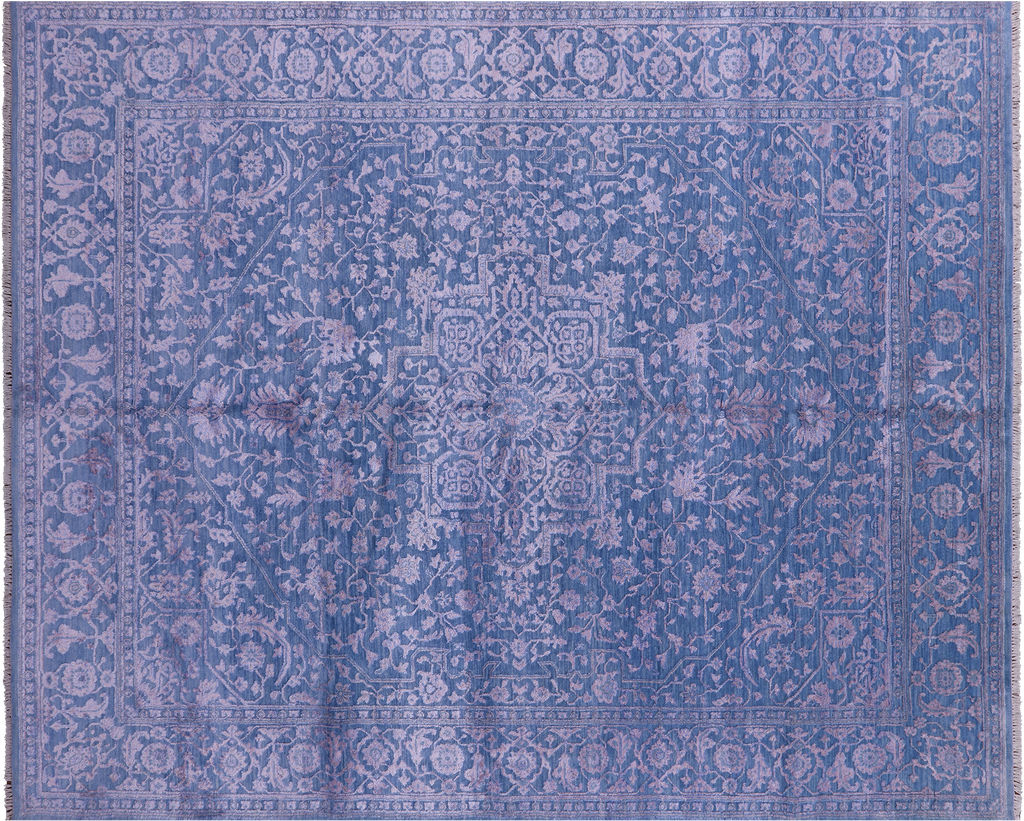 Blue Persian Heriz Serapi Wool & Silk Hand Knotted Rug 8' 2" X 10' 1" - Q13694