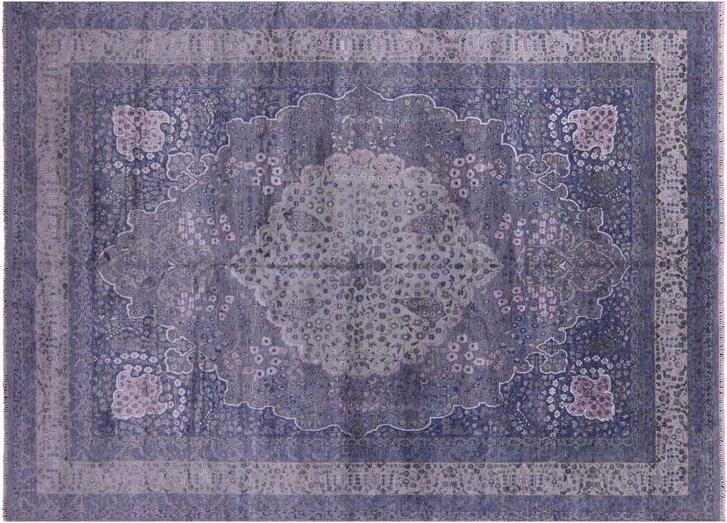 Grey 9' 0" X 12' 4" Persian Tabriz Wool & Silk Hand Knotted Rug - Q13699