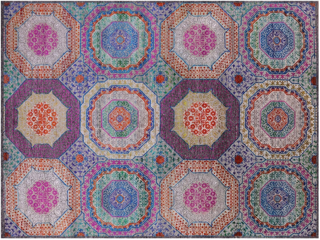 Wool & Silk Handmade Mamluk Geometric Rug - Manhattan Rugs