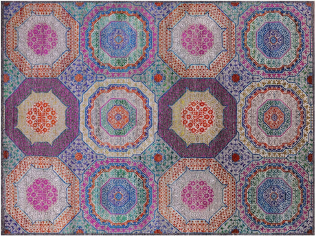 Wool & Silk Handmade Mamluk Geometric Rug - Manhattan Rugs