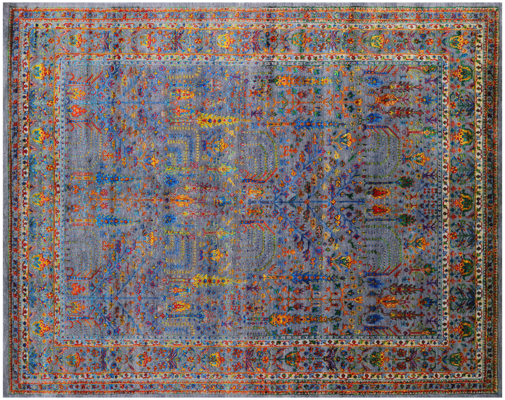 Grey 7' 9" X 9' 9" Persian Ziegler Wool & Silk Handmade Rug - Q13741