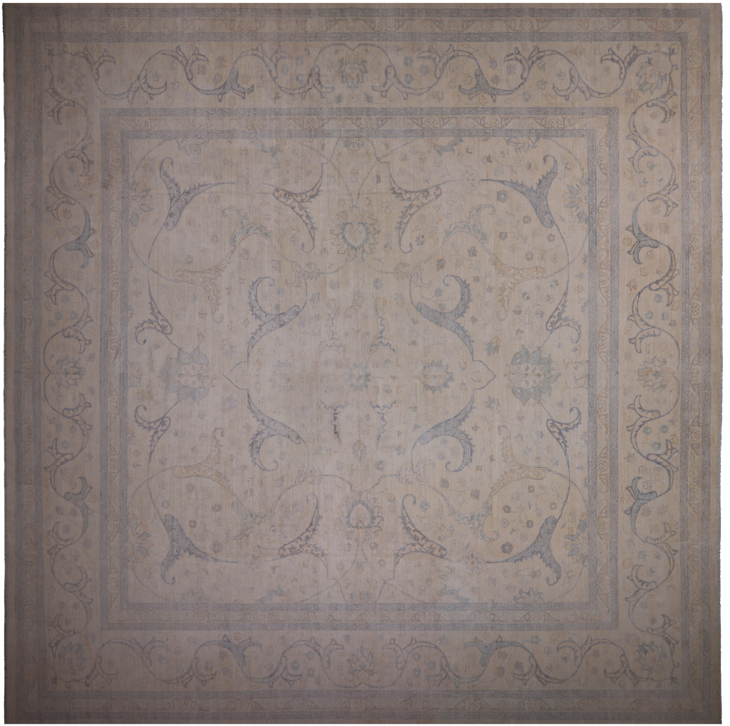 Ivory Square Super Turkish Oushak Hand-Knotted Wool Rug 15' 5" X 15' 8" - Q14425