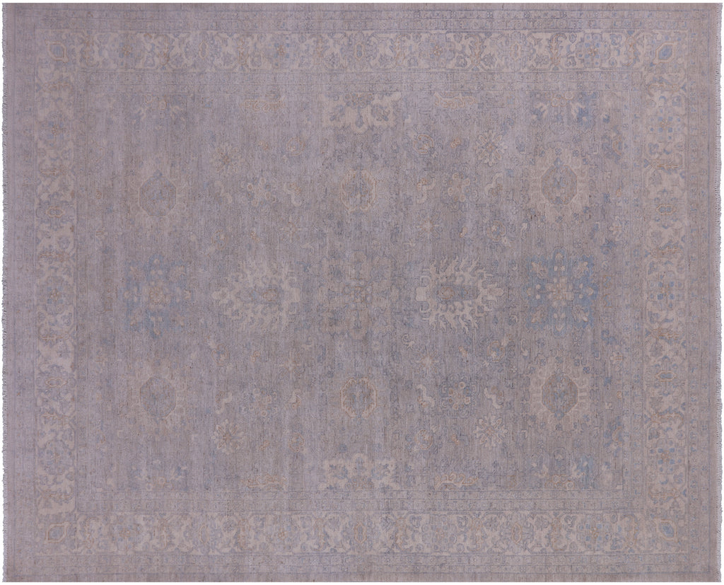 Silver 7' 10" X 9' 11" Hand Knotted Turkish Oushak Wool Rug - Q14562