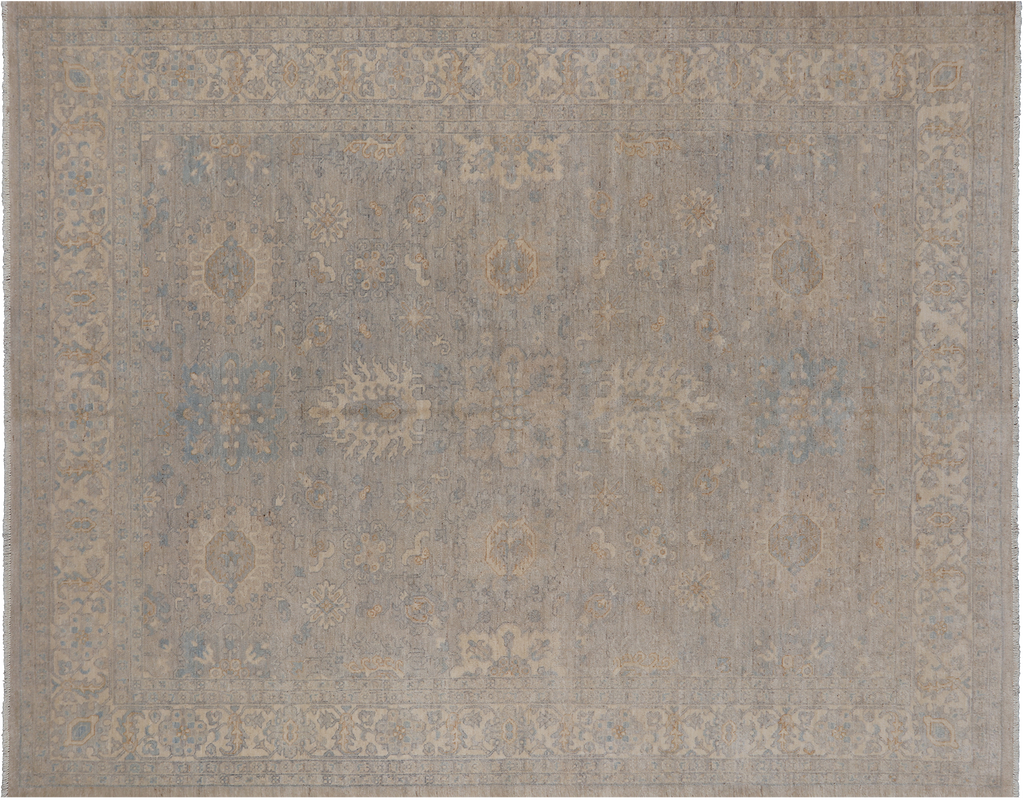 Silver 7' 10" X 9' 11" Hand Knotted Turkish Oushak Wool Rug - Q14562