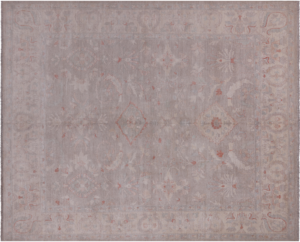 Grey 8' 2" X 9' 10" Turkish Oushak Hand Knotted Wool Rug - Q14565