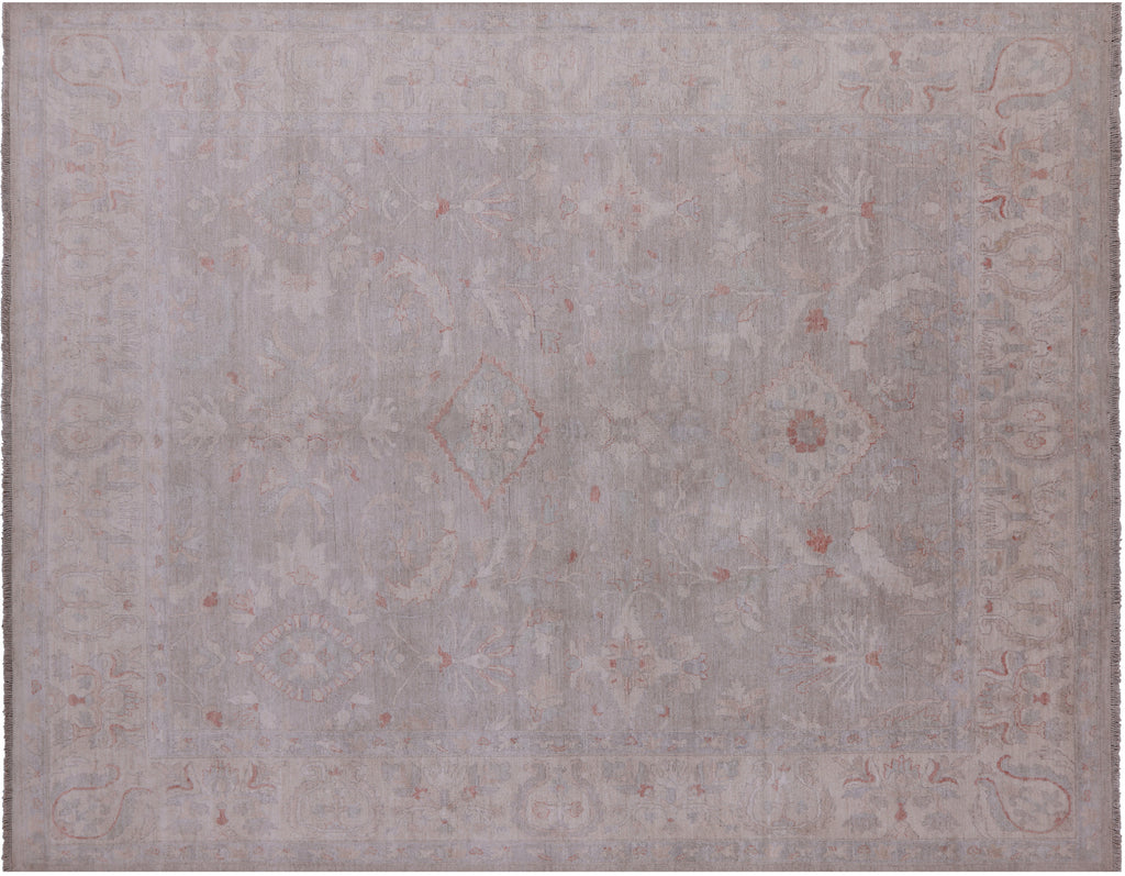 Grey 8' 2" X 9' 10" Turkish Oushak Hand Knotted Wool Rug - Q14565