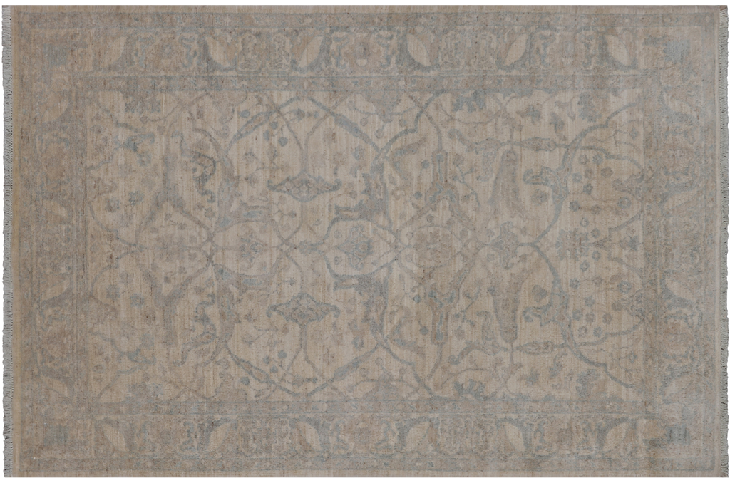 Ivory Turkish Oushak Hand-Knotted Wool Rug 3' 10" X 5' 9" - Q14618