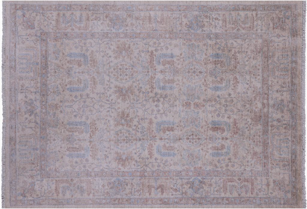 Ivory 4' 0" X 5' 9" Turkish Oushak Handmade Wool Rug - Q14619