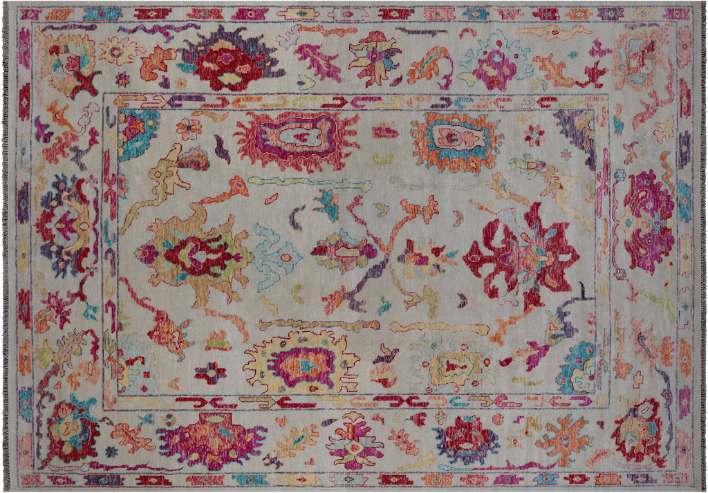 SUPER SALE Ivory 10' 0" X 14' 4" Handmade Turkish Angora Oushak Wool Rug - Q14787