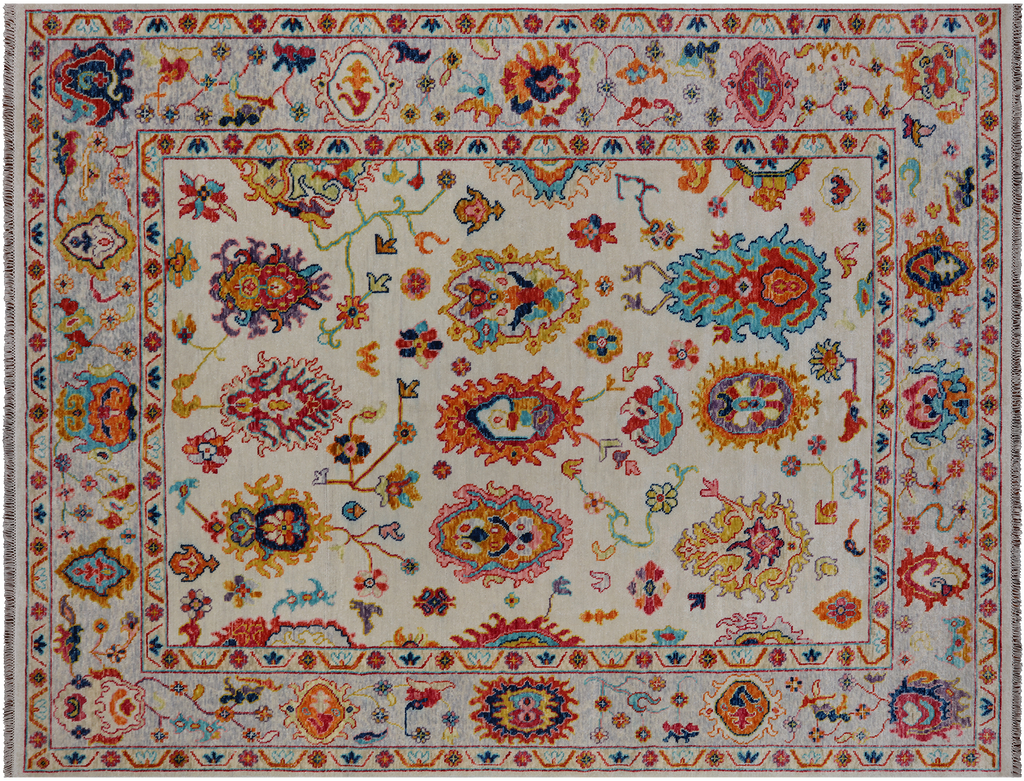 SUPER SALE Ivory 9' 2" X 12' 0" Turkish Angora Oushak Handmade Wool Rug - Q14797