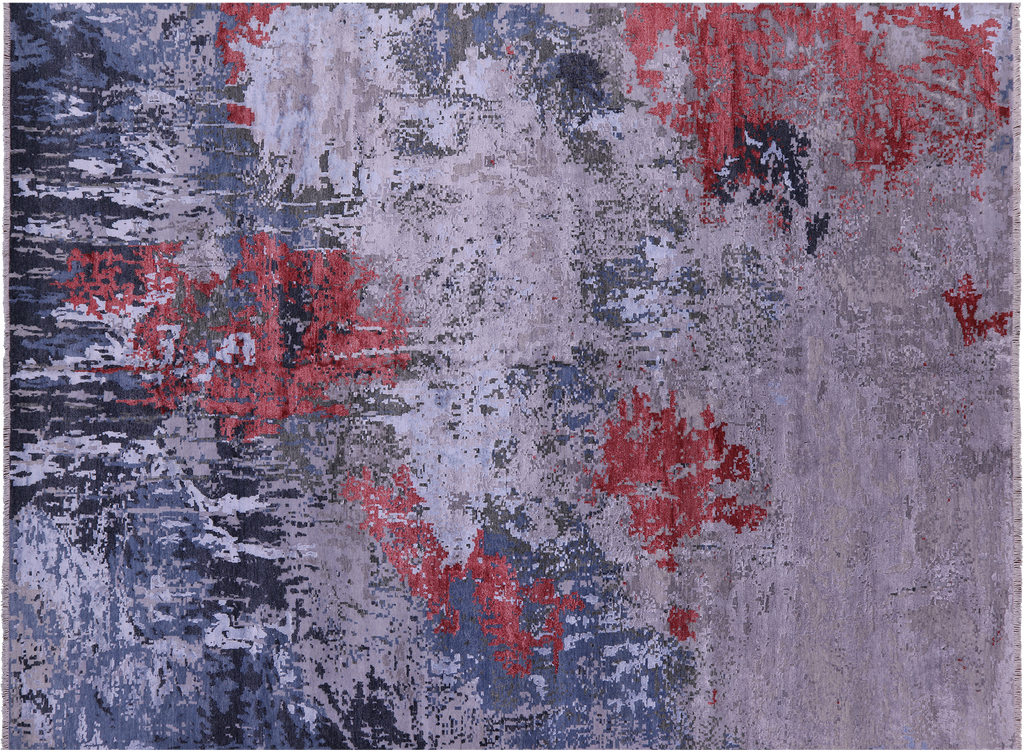 SUPER SALE 8' 11" X 12' 1" Abstract Wool & Silk Hand Knotted Rug - Q14866
