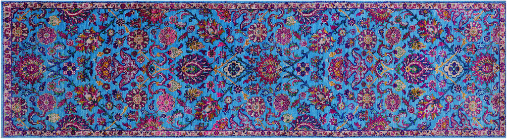 Blue Persian Tabriz Handmade Wool & Silk Runner Rug - Manhattan Rugs