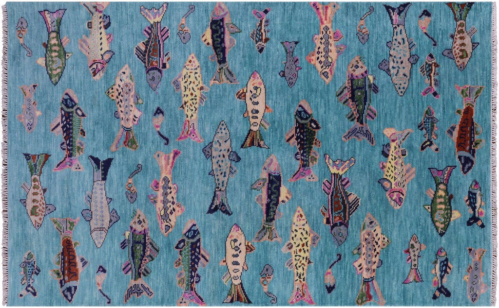 Gabbeh Fish Design Hand-Knotted Wool Rug - Manhattan Rugs