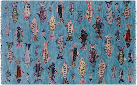 Gabbeh Fish Design Hand-Knotted Wool Rug - Manhattan Rugs
