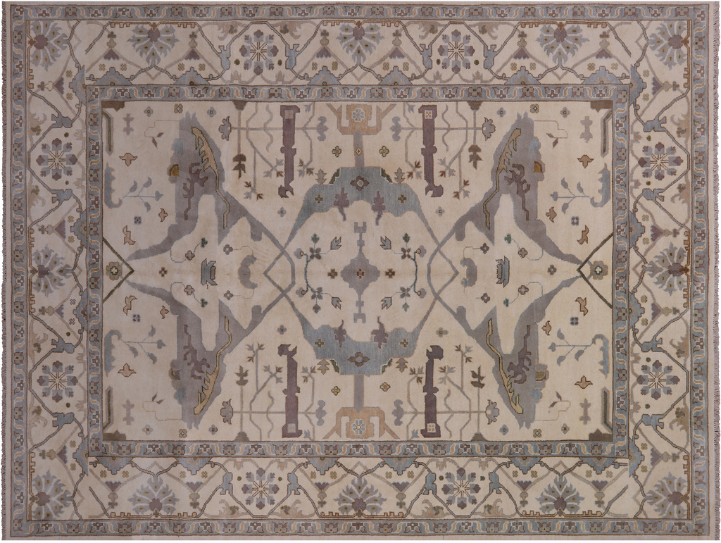 Ivory Turkish Oushak Handmade Wool Area Rug 8' 11" X 11' 10" - Q1539