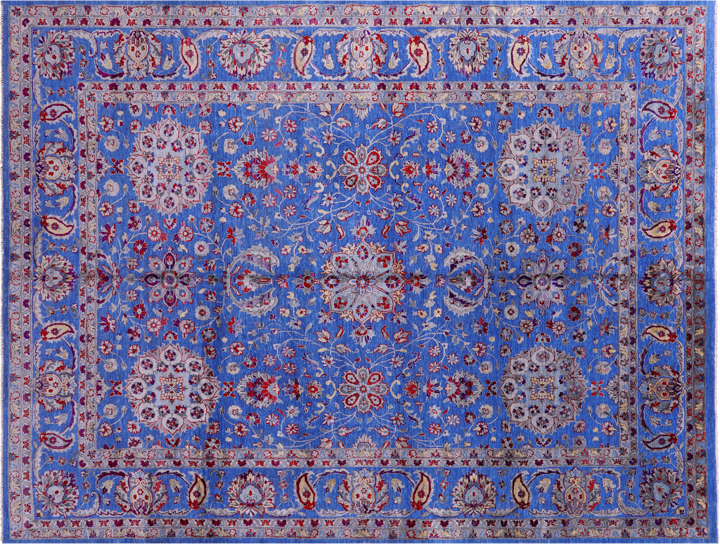 Blue 9' 1" X 12' 1" Wool & Silk Persian Tabriz Handmade Rug - Q15536