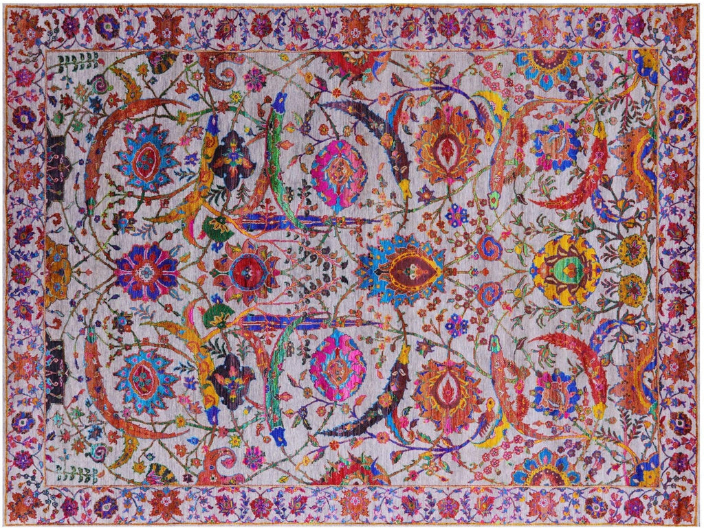 Persian Sickle Leaf Design Hand Knotted Wool & Silk Rug - Manhattan Rugs