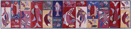 Runner Gabbeh Fish Design Hand-Knotted Wool Rug - Manhattan Rugs
