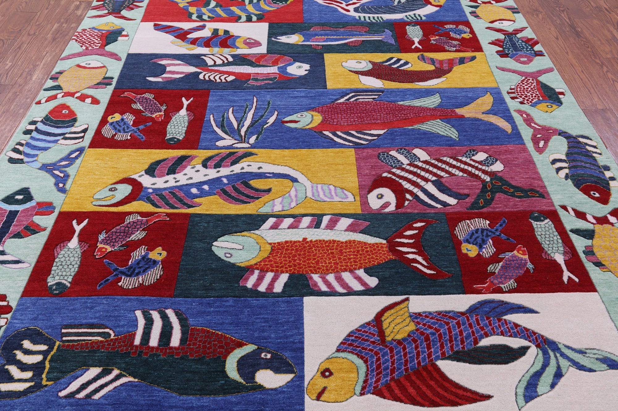 Turkish Handmade Fish Rug 7' 10