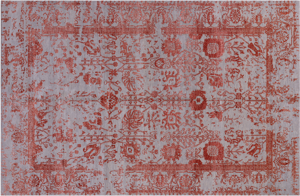 Grey 5' 10" X 9' 1" Persian Tabriz Wool & Silk Hand Knotted Rug - Q15828