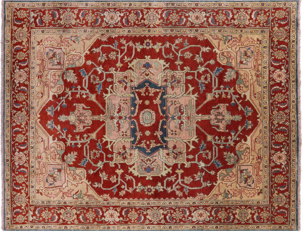 Rust 8' 1" X 10' 2" Heriz Serapi Handmade Wool Rug - Q15993