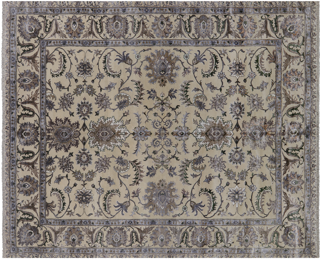 Ivory 8' 1" X 9' 11" Persian Tabriz Hand Knotted Wool & Silk Rug - Q16036