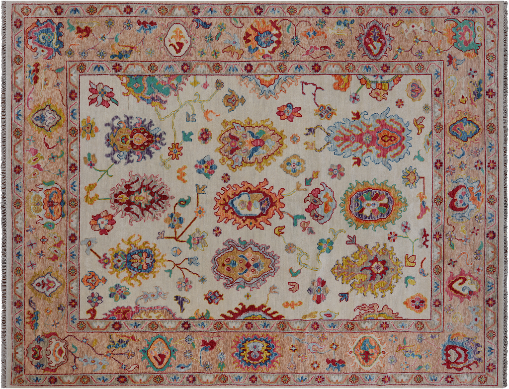 SUPER SALE Ivory Turkish Angora Oushak Handmade Wool Rug 9' 3" X 12' 0" - Q16072