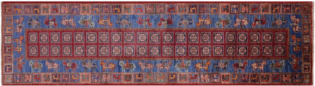 Antiqued Pazyryk Historical Design Hand Knotted Wool Runner Rug - Manhattan Rugs