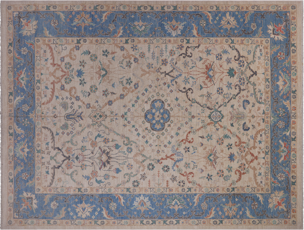 Ivory 9' 1" X 11' 11" Turkish Oushak Hand Knotted Wool Rug - Q18390