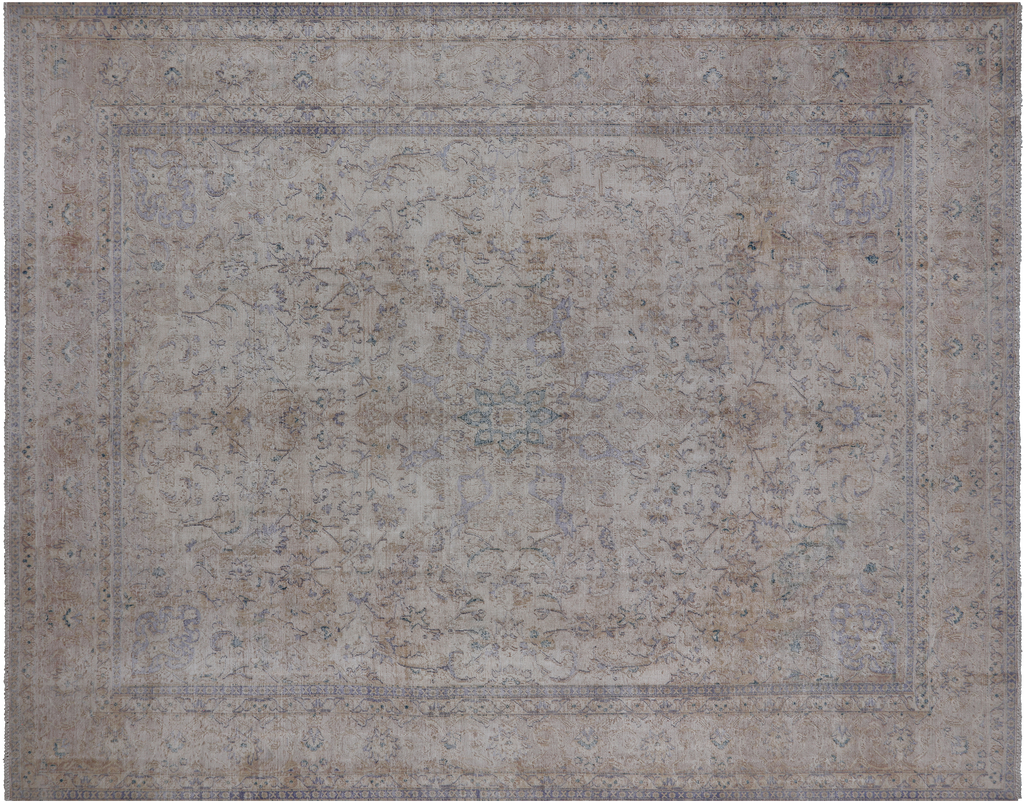SUPER SALE Ivory 9' 7" X 12' 0" Persian Vintage White Wash Hand Knotted Rug - Q18495
