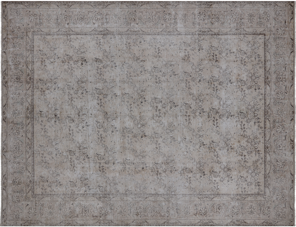 SUPER SALE Ivory Hand Knotted Persian Vintage White Wash Rug 9' 8" X 12' 6" - Q18497