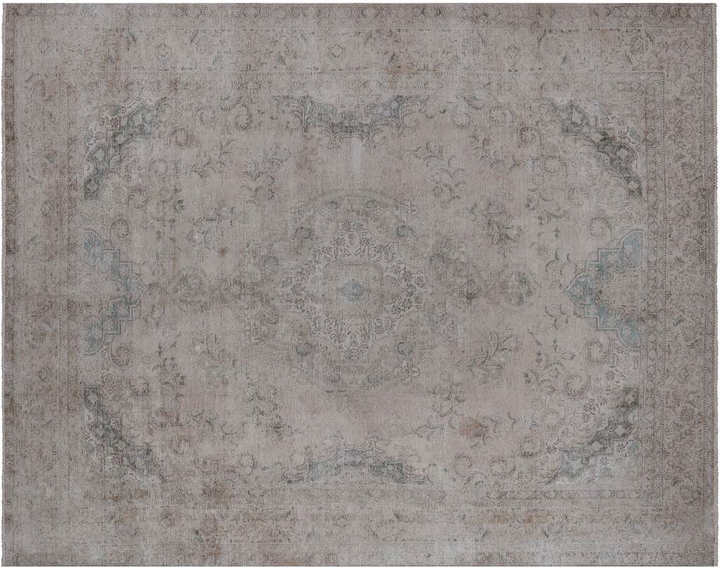 SUPER SALE Ivory Persian Vintage White Wash Hand Knotted Rug 9' 10" X 12' 6" - Q18501