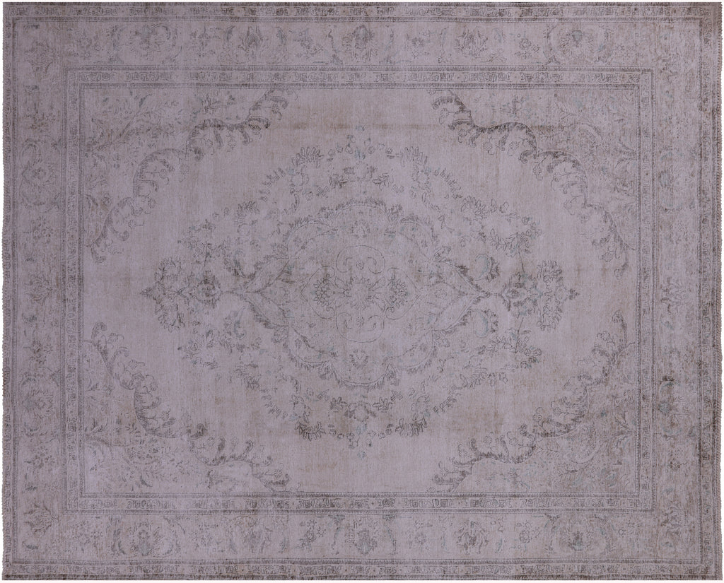 SUPER SALE Ivory 9' 5" X 12' 1" Persian Vintage White Wash Hand Knotted Wool Rug - Q18507