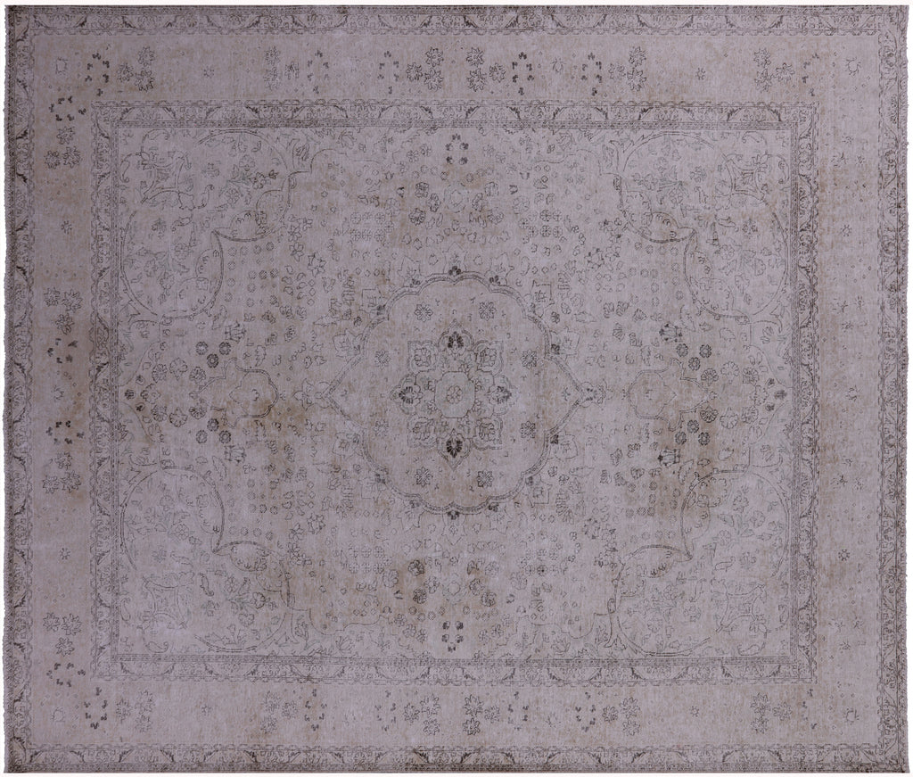 SUPER SALE Ivory 9' 11" X 12' 1" Persian Vintage White Wash Hand-Knotted Rug - Q18513