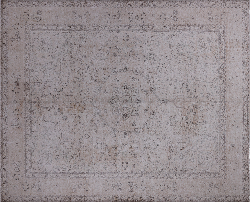 SUPER SALE Ivory 9' 11" X 12' 1" Persian Vintage White Wash Hand-Knotted Rug - Q18513