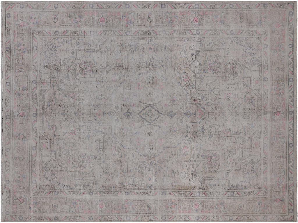 SUPER SALE Ivory 8' 0" X 10' 10" Persian Vintage White Wash Hand-Knotted Rug - Q18522