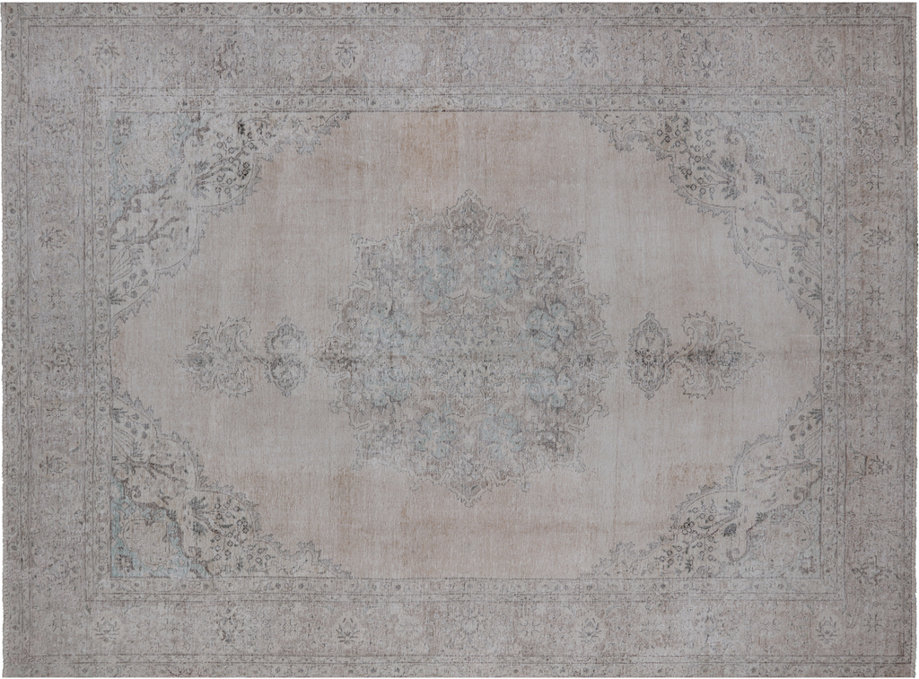 SUPER SALE Ivory 8' 10" X 12' 0" Persian Vintage White Wash Hand Knotted Rug - Q18528