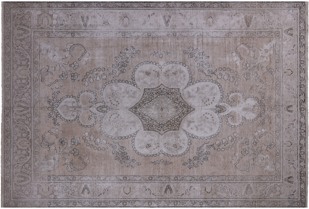 SUPER SALE Ivory 7' 11" X 11' 6" Persian Vintage White Wash Hand Knotted Rug - Q18534