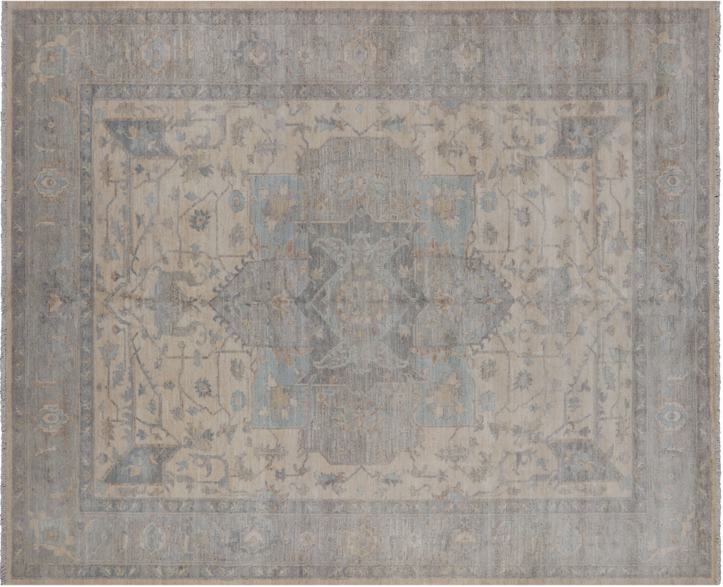 SUPER SALE Ivory 8' 1" X 9' 9" Fine Heriz Serapi Handmade Wool Rug - Q18781