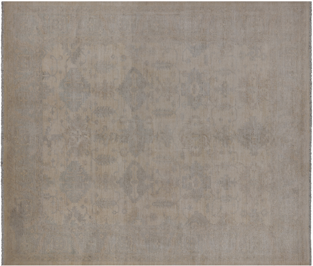 Ivory 8' 1" X 9' 7" Hand-Knotted Turkish Oushak Wool Rug - Q18787