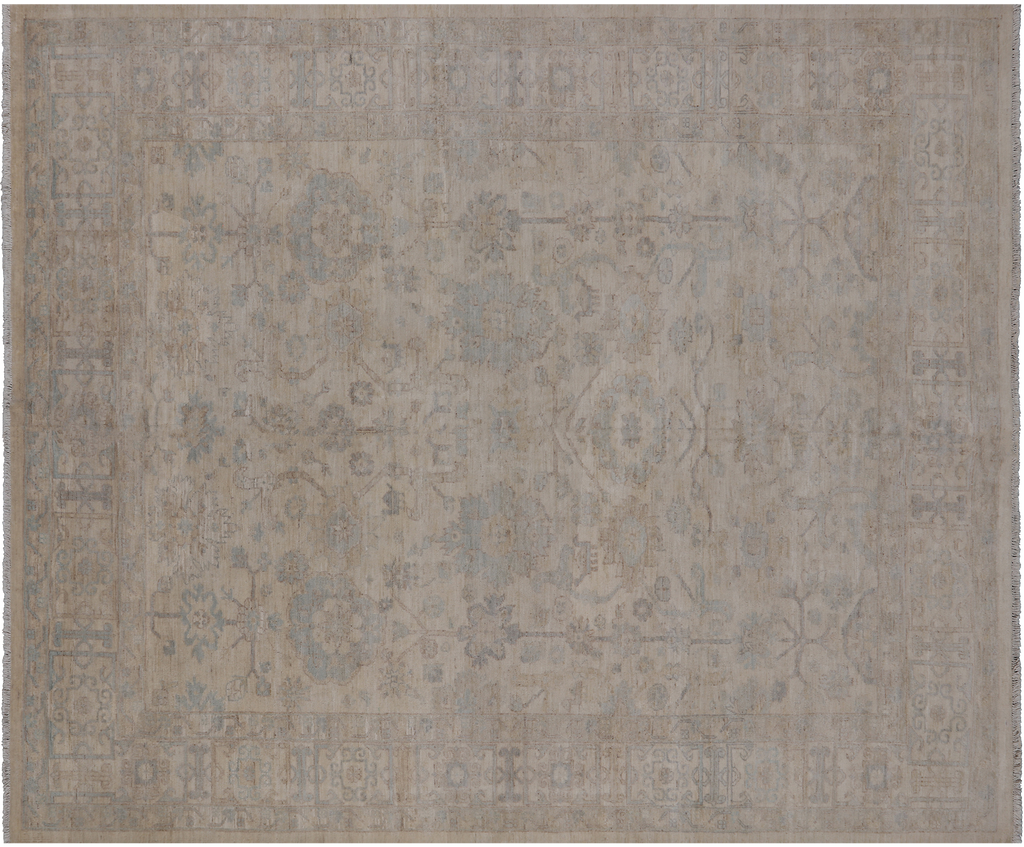 Ivory Turkish Oushak Hand Knotted Wool Rug 7' 11" X 9' 6" - Q18790