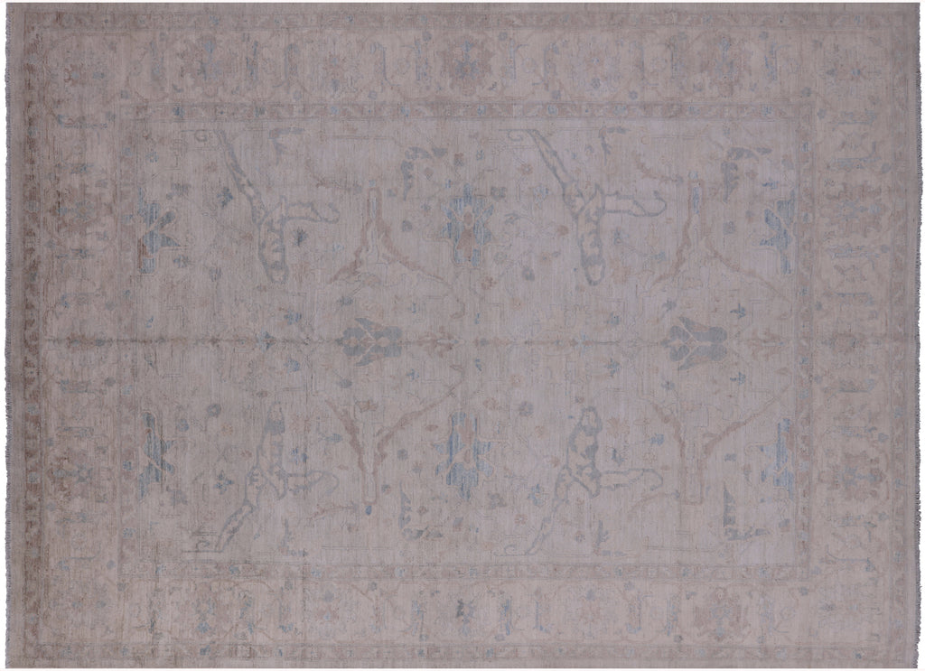 Ivory 9' 7" X 13' 4" Handmade Turkish Oushak Wool Rug - Q18818